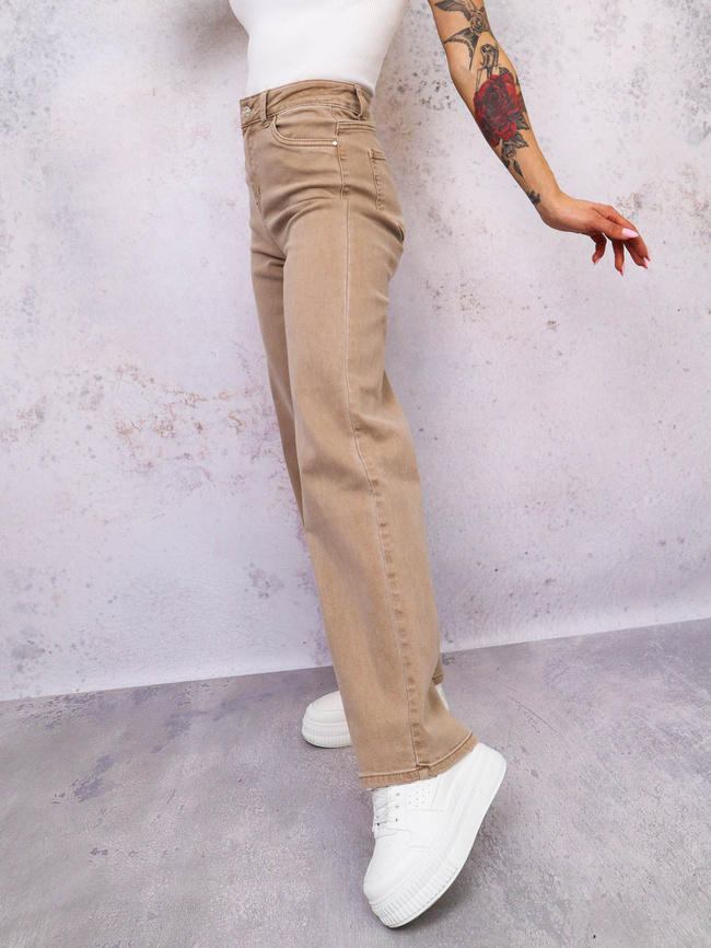 JASNY BRĄZOWE SPODNIE JEANSOWE Z SZEROKIMI NOGAWKAMI