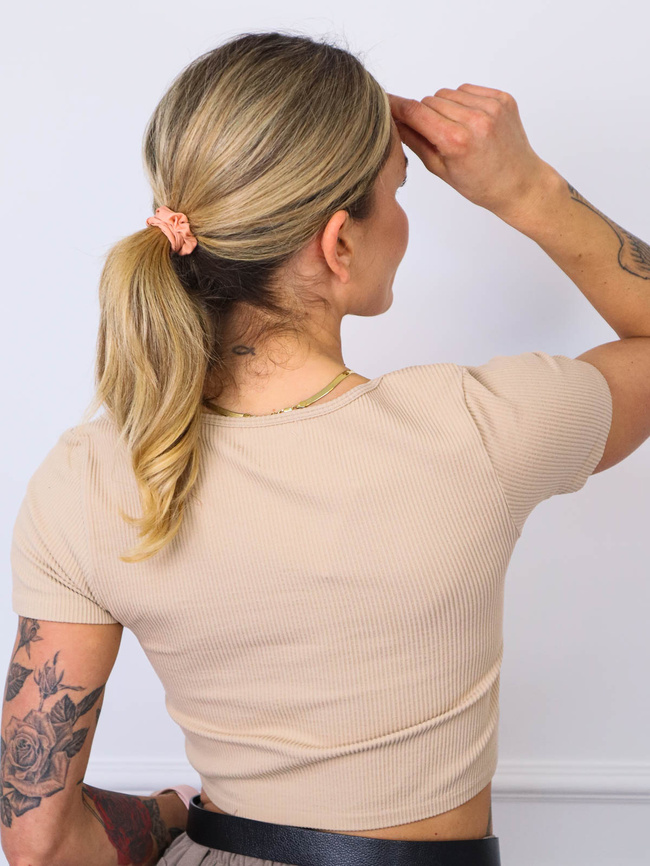 TOP PRĄŻKOWANY Z KWADRATOWYM DEKOLTEM- BEŻOWY