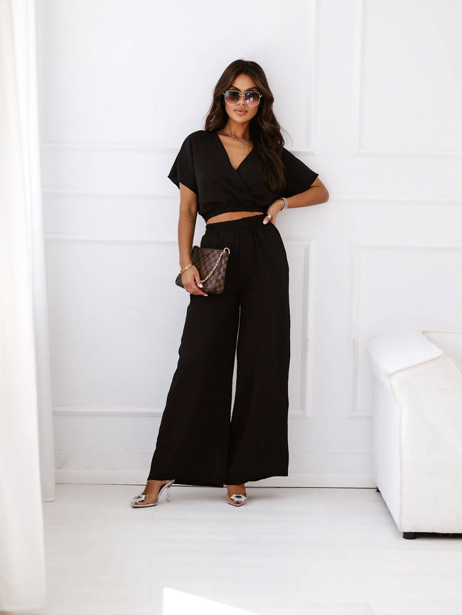 KOMPLET TOP KOPERTOWY+ SPODNIE- CZARNY