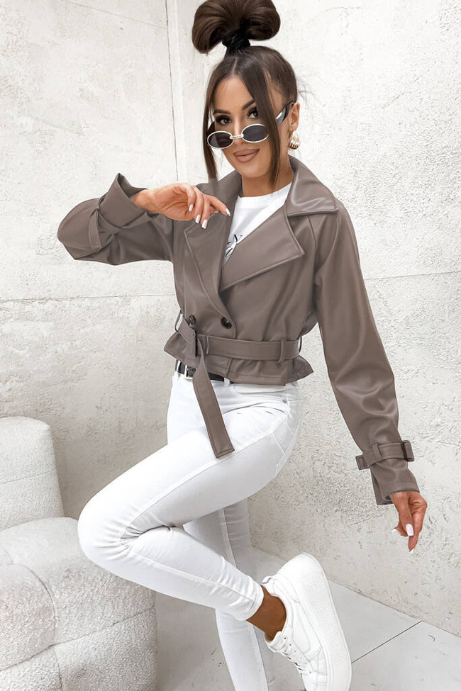 KURTKA KRÓTKI TRENCZ Z IMITACJI SKÓRY- FANGO