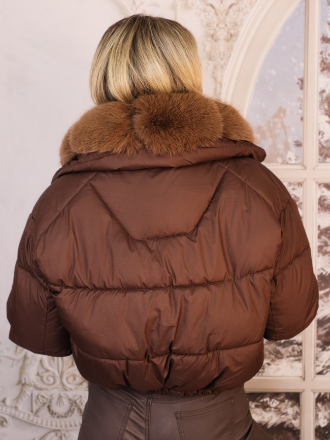 KURTKA Z FUTERKIEM ZAPINANA NA NAPY- CZEKOLADOWA