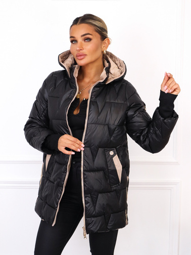 KURTKA PIKOWANA Z ZAMKAMI PO BOKACH- CZARNA