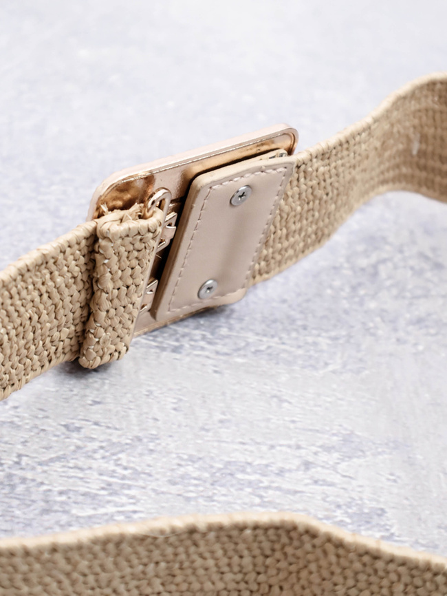 PASEK SŁOMIANY Z KWADRATOWĄ KLAMRĄ- BEŻOWY