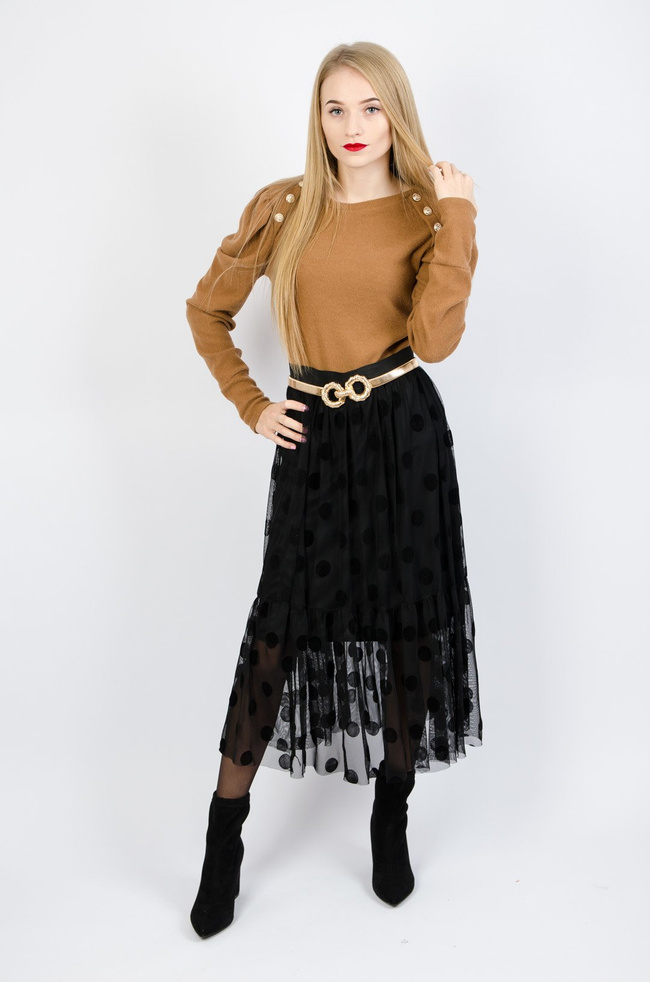 CZARNA TIULOWA SPÓDNICA W KROPKI