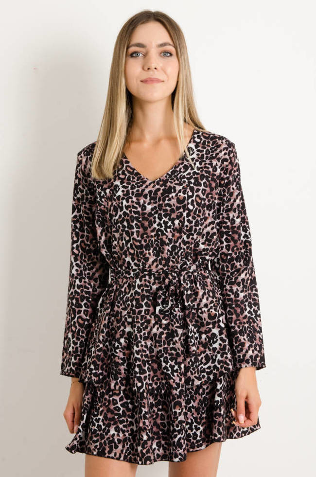 SUKIENKA W PANTERKĘ WIĄZANA W TALII