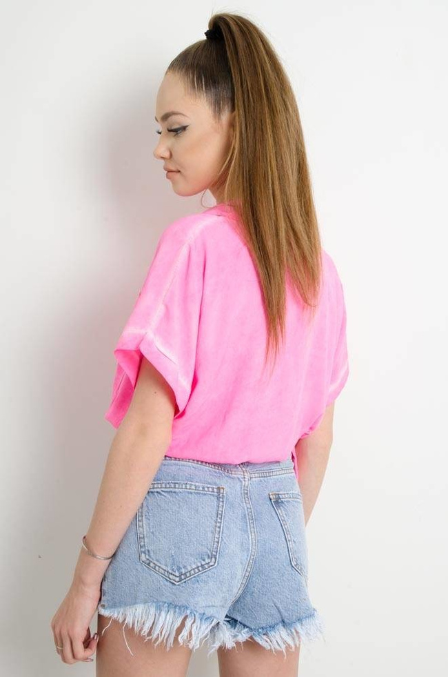 KOSZULA WIĄZANA Z KIESZENIAMI - RÓŻOWA