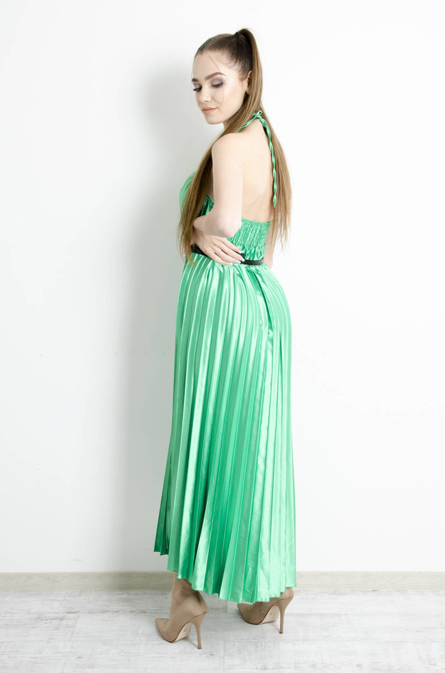 SUKIENKA ZIELONA PLISOWANA Z PASKIEM