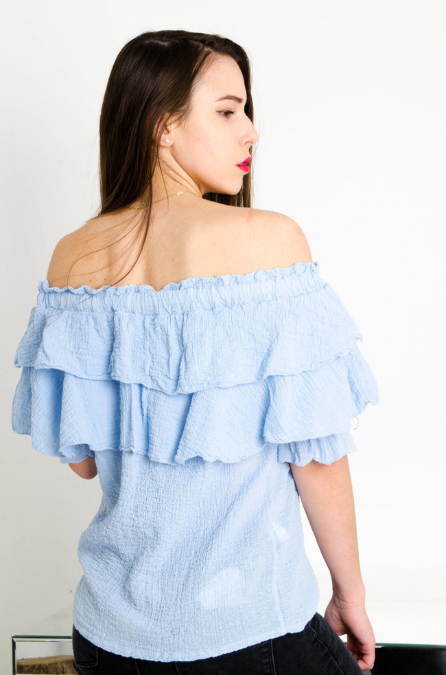 NIEBIESKA MUŚLINOWA BLUZKA HISZPANKA