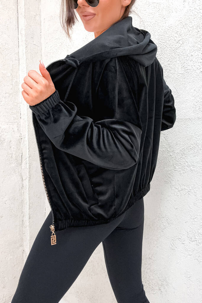 BLUZA ZAMSZOWA Z OZDOBNYM ZAMKIEM- CZARNA