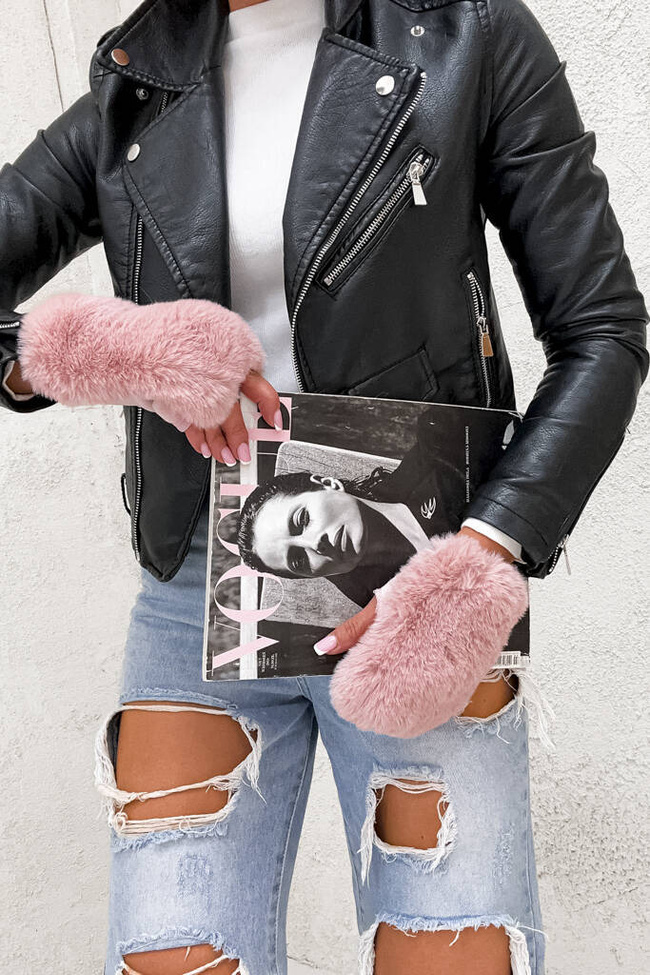 RAKAWICZKI BEZ PALCÓW Z OZDOBNYM FUTERKIEM - J. RÓŻOWE