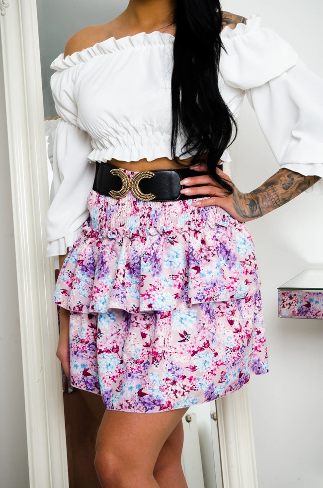 SPÓDNICA W KWIATY MINI Z FALBANAMI