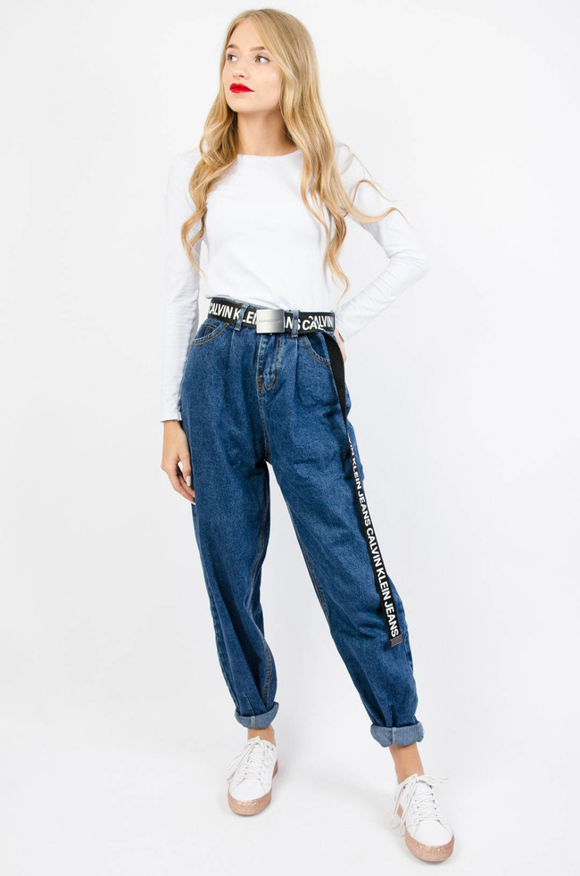 GRANATOWE SPODNIE MOM JEANS Z WYSOKIM STANEM