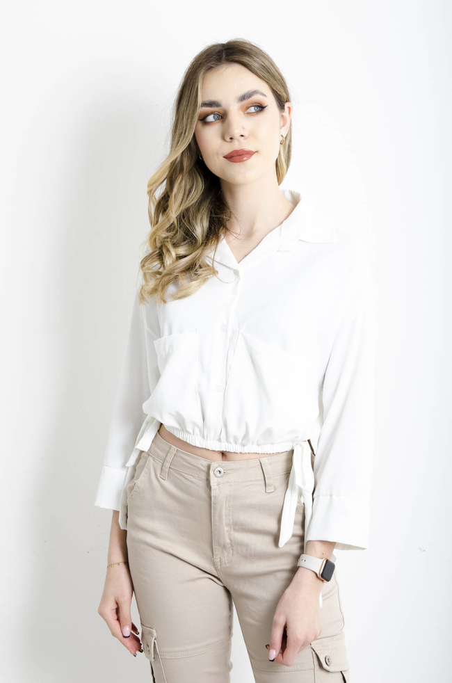 KOSZULA KRÓTKA ZE ŚCIĄGACZEM- BIAŁA