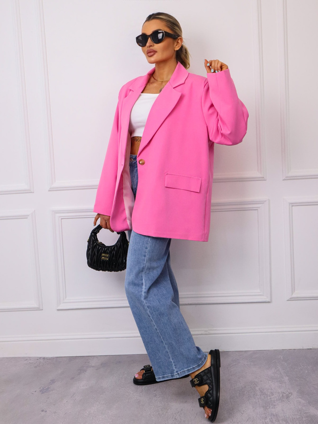 MARYNARKA OVERSIZE ZAPINANA NA GUZIKI- RÓŻOWA