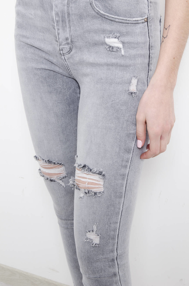 SPODNIE SZARE JEANSOWE Z WYSOKIM STANEM 