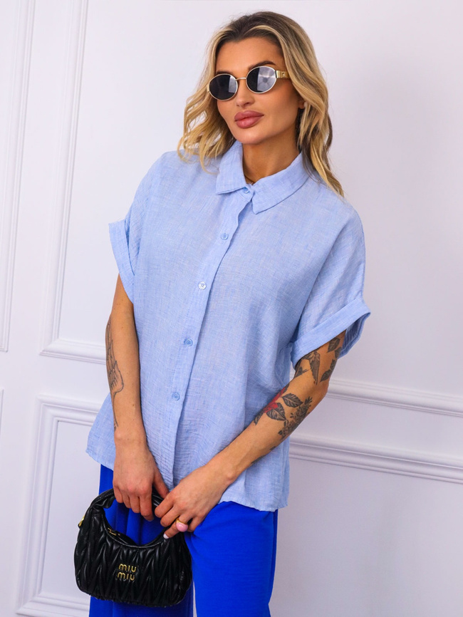 KOSZULA Z KRÓTKIM RĘKAWEM- NIEBIESKA