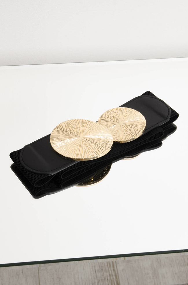 PASEK NA GUMIE Z OZDOBNĄ KLAMRĄ- CZARNY 