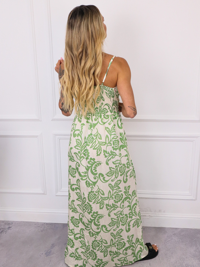 SUKIENKA MAXI WZORZYSTA Z CYRKONIAMI- ZIELONA