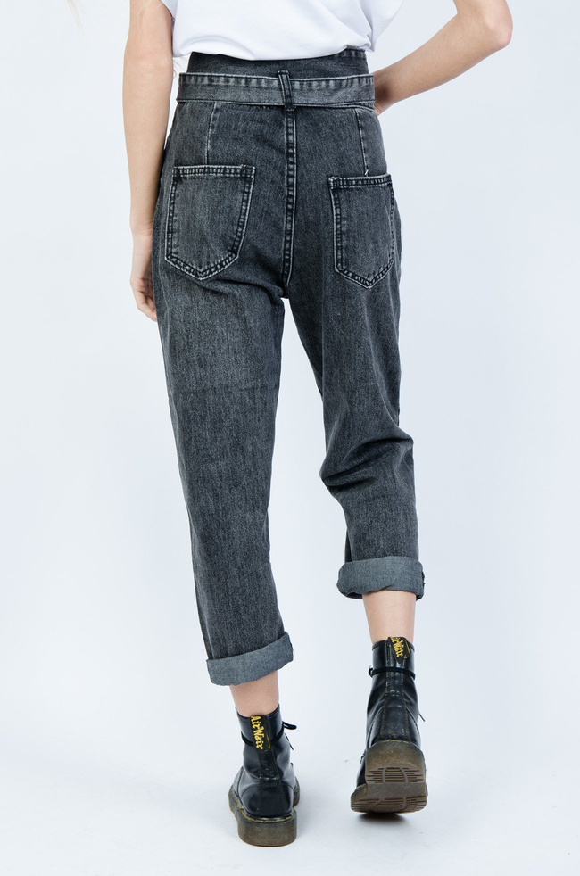 CIEMNO SZARE SPODNIE JEANSOWE TYPU BALLOON Z WYSOKIM STANEM