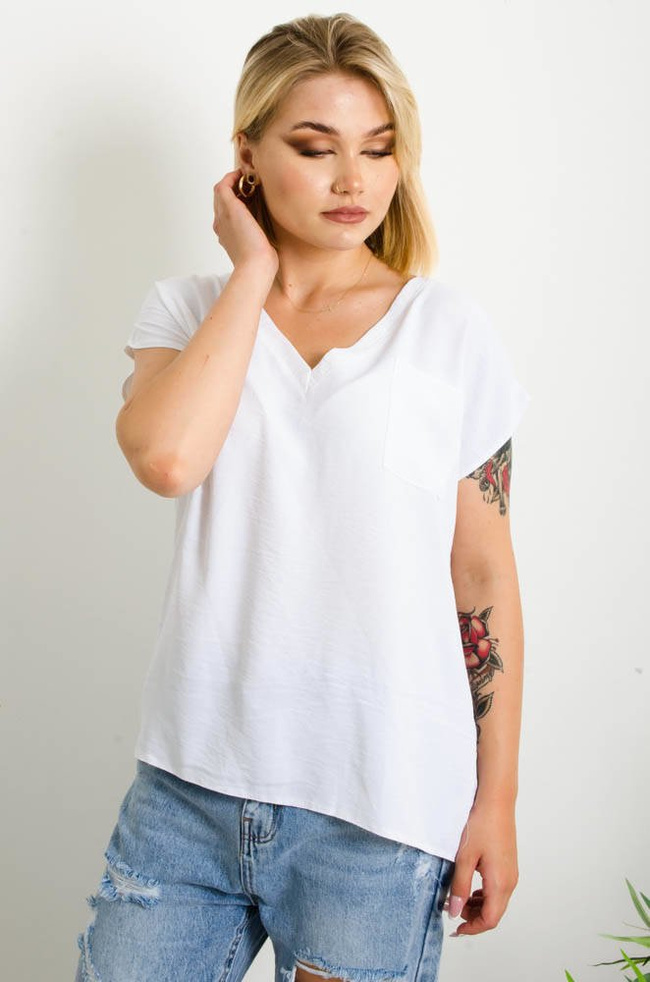 BIAŁA BLUZKA Z DEKOLTEM W SZPIC