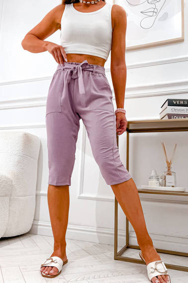 SZORTY BERMUDY Z WIĄZANIEM W PASIE- FIOLETOWE