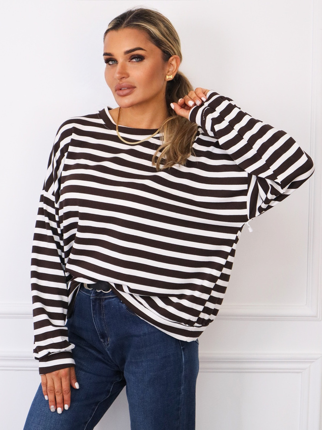 BLUZKA OVERSIZE W PASKI- BIAŁA
