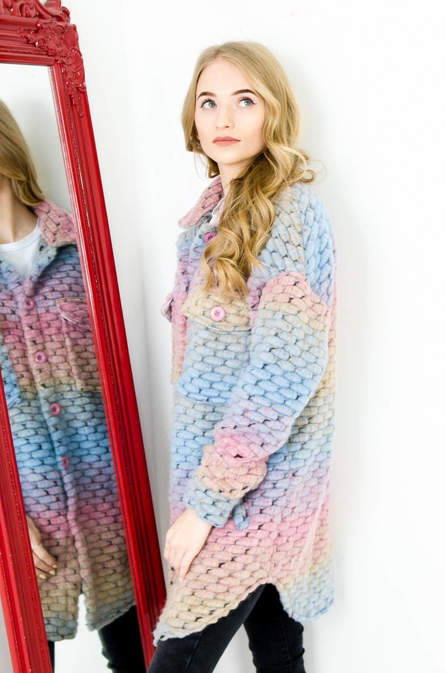 WIOSENNY PŁASZCZYK MULTIKOLOR - NIEBIESKO-RÓŻOWY