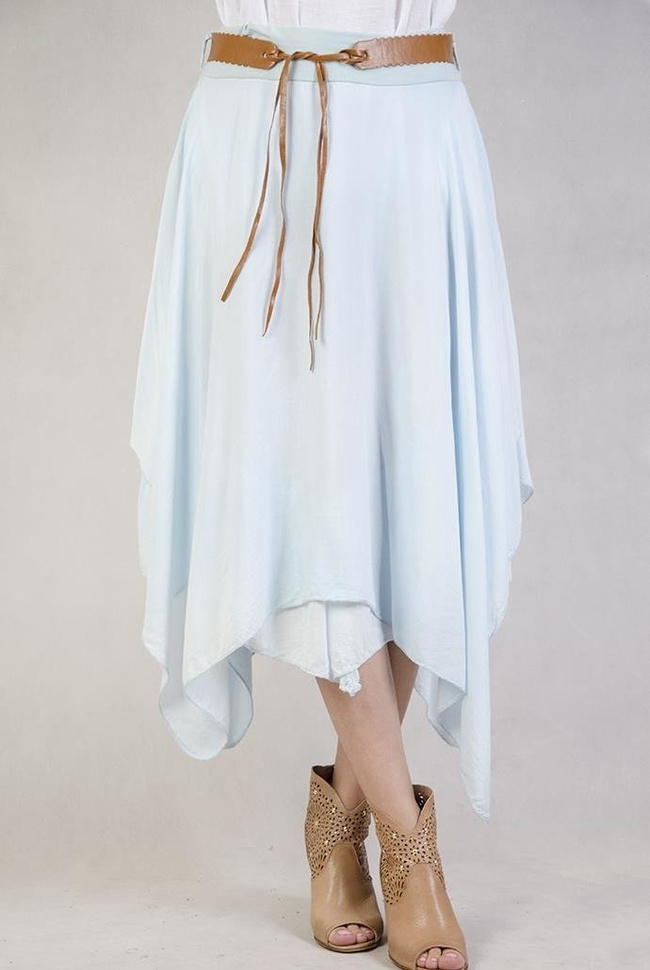 Asymetryczna spódnica z paskiem niebieska