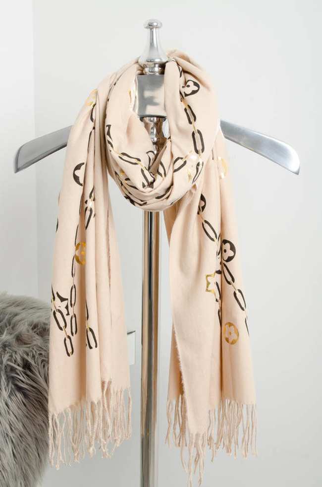  SZAL ZE ZŁOTYM ZDOBIENIEM W KOLORZE CIEPŁEGO BEŻU