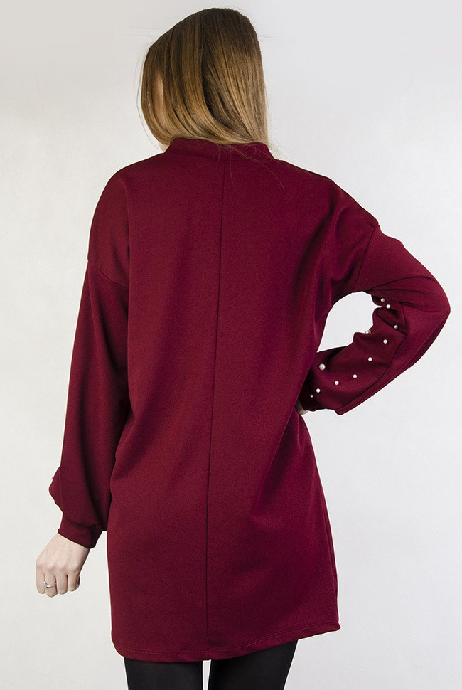 Bordowa sukienka z długim rękawem