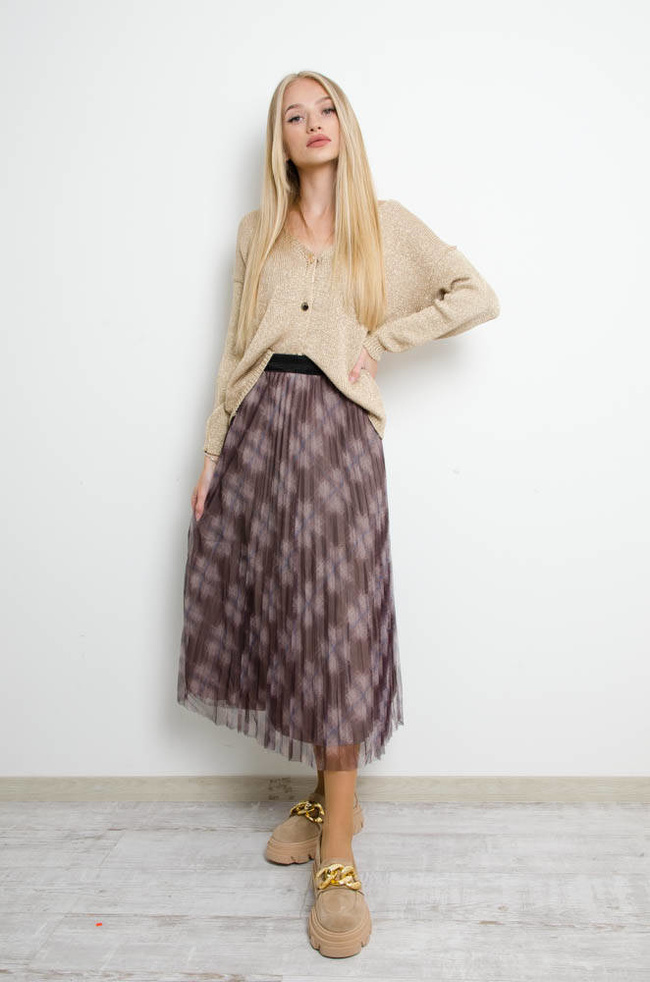 BRĄZOWA DWUSTRONNA SPÓDNICA Z TIULEM