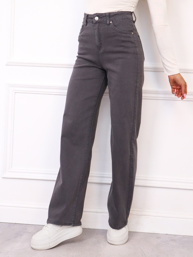 SZARE SPODNIE JEANSOWE Z SZEROKIMI NOGAWKAMI 