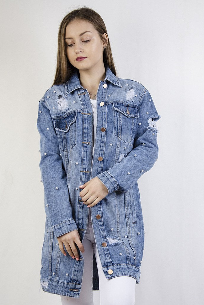 Kurtka jeansowa z perełkami