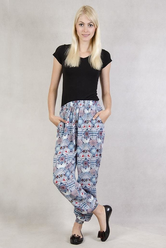 Spodnie alladynki we wzory niebieskie
