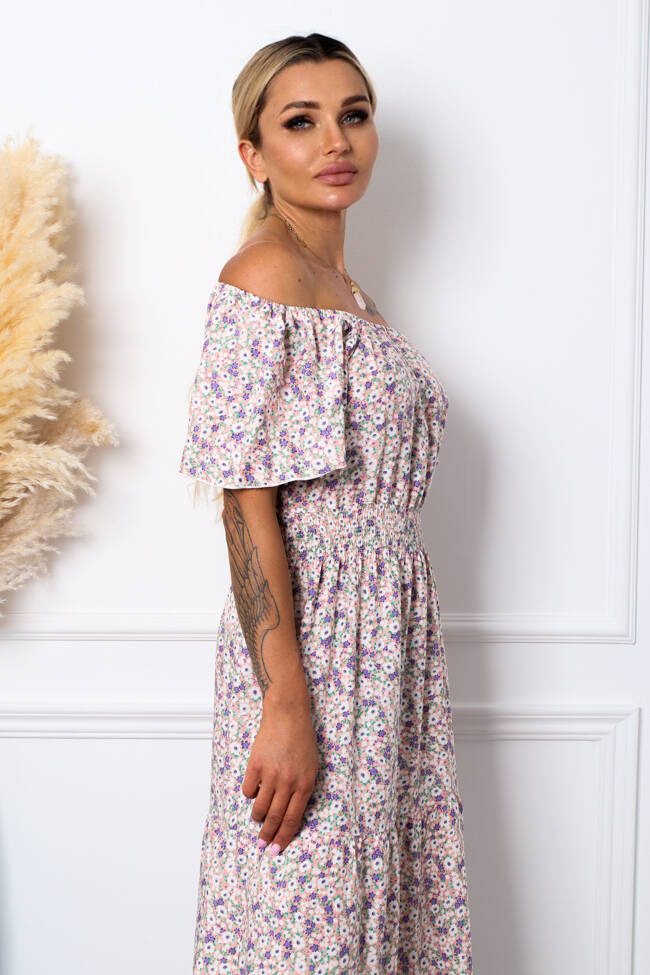 SUKIENKA MAXI HISZPANKA W KWIECISTY WZÓR- RÓŻOWA