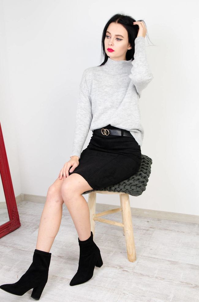 SZARY SWETER Z GOLFEM ORAZ ŚCIĄGACZEM NA DOLE