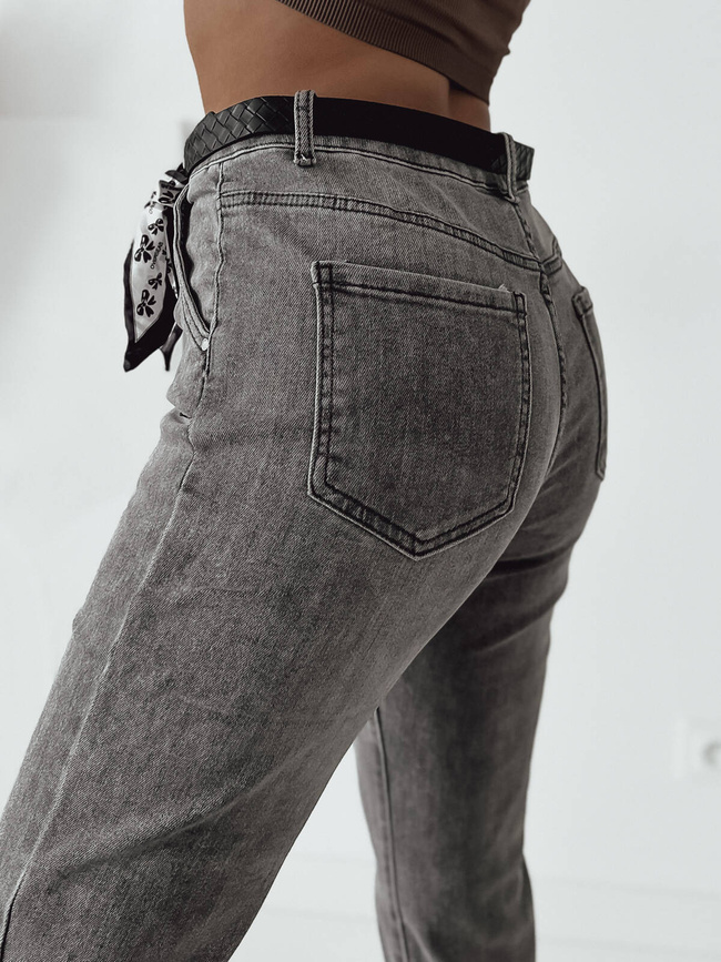 SZARE SPODNIE JEANSOWE MOM FIT Z WYSOKIM STANEM+ PASEK ZE WSTĄŻKĄ
