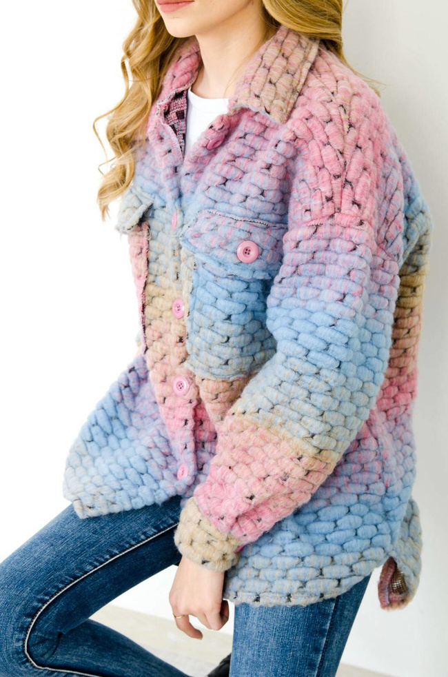 WIOSENNY PŁASZCZYK MULTIKOLOR - NIEBIESKO-RÓŻOWY