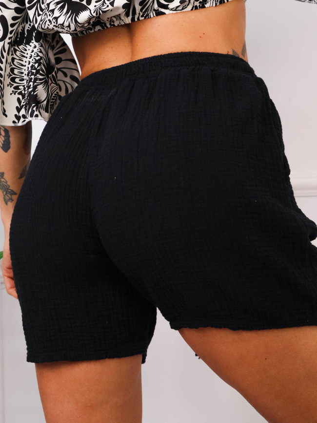 SZORTY MUŚLINOWE Z WIĄZANIEM W PASIE- CZARNE