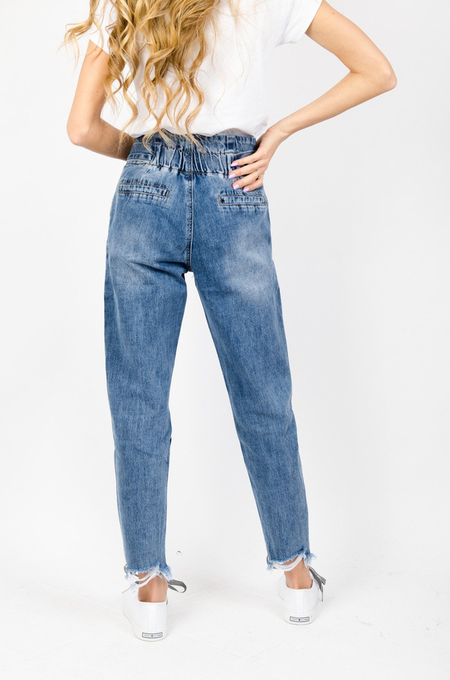SPODNIE JEANSOWE TYPU MOM FIT Z PRZETARCIAMI