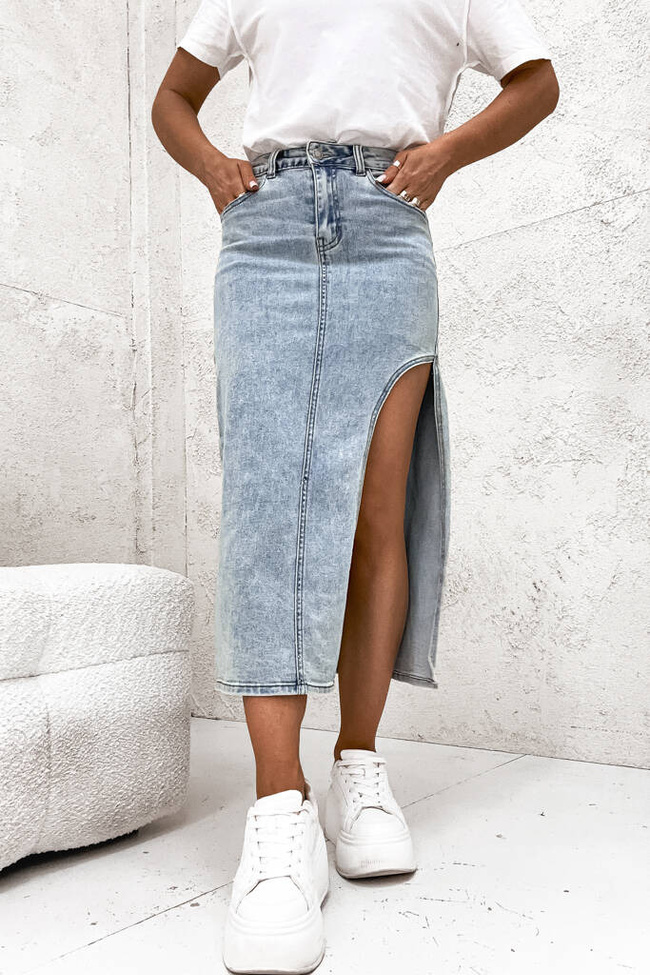 SPÓDNICA JEANSOWA MIDI Z WYCIĘCIEM- NIEBIESKA