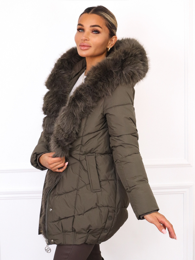 KURTKA PIKOWANA ZAPINANA NA ZAMEK I ZATRZASKI- ZIELONA