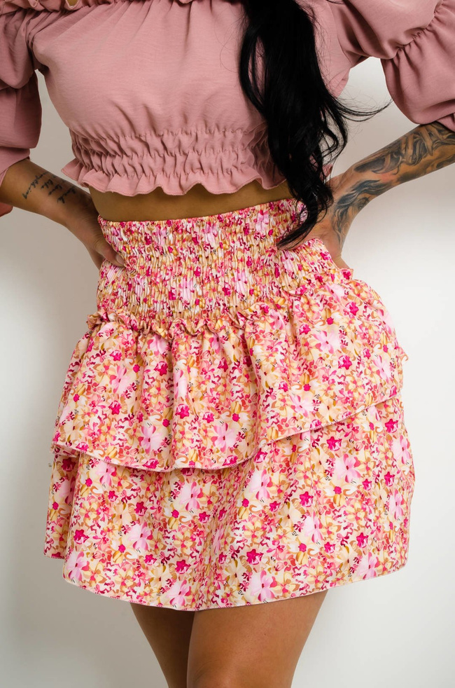 SPÓDNICA MINI W KWIATY Z FALBANAMI