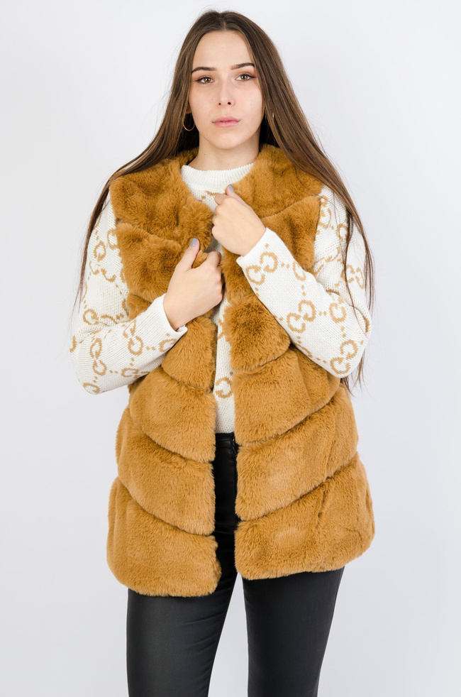 BRĄZOWA FUTRZANA KAMIZELKA
