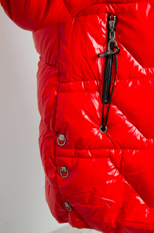 CZERWONA PIKOWANA KURTKA Z KAPTUREM