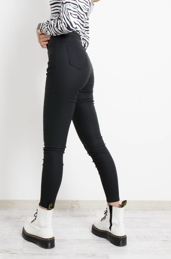 SPODNIE WOSKOWANE Z WYSOKIM STANEM- CZARNE