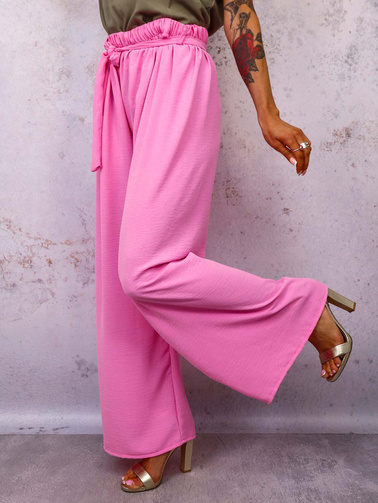 SPODNIE SZEROKIE Z GUMĄ I WIĄZANIEM W PASIE- JASNORÓŻOWE