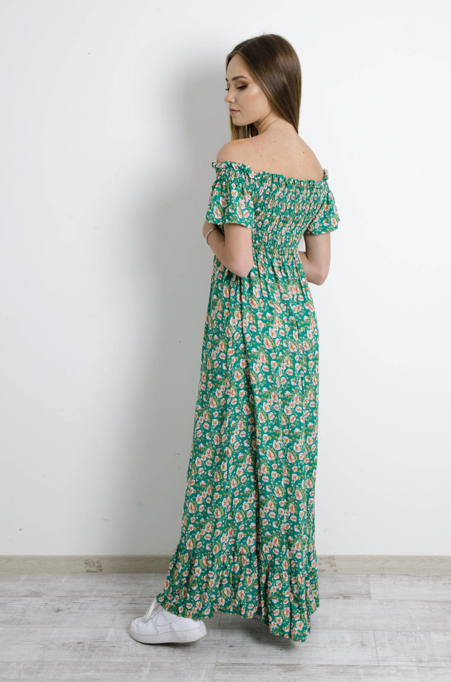 SUKIENKA MAXI W KWIATY - ZIELONA