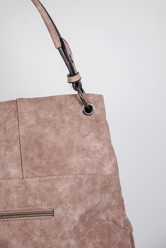 Duża pudroworóżowa torebka z nubuku