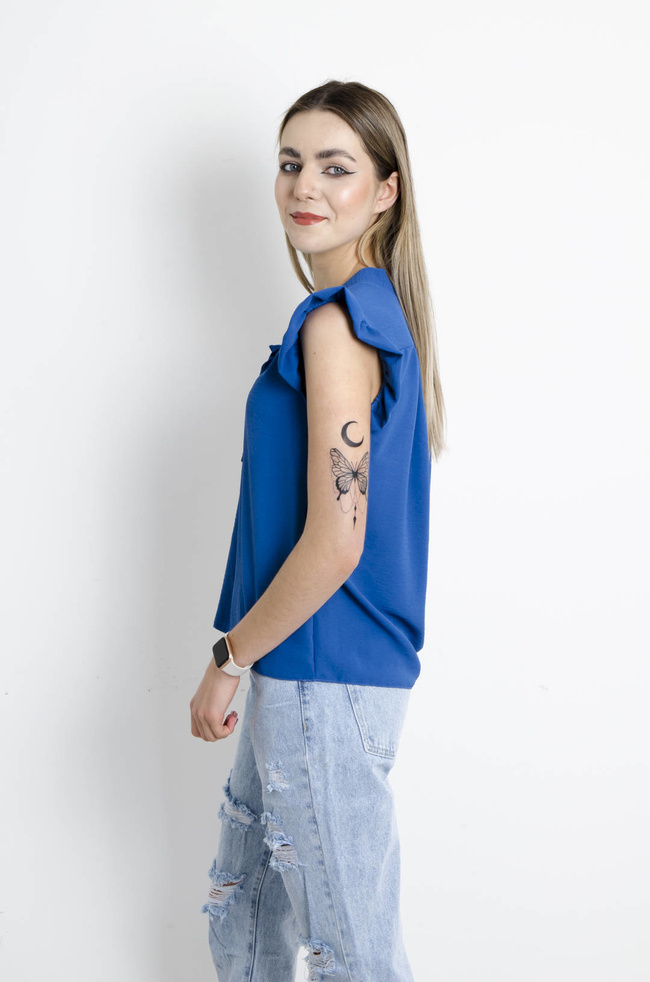 BLUZKA Z WIĄZANIEM GRANATOWA